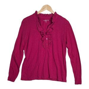 LOFT Ann Taylor Pink Ruffle Top 3/4 Sleeve Size Small